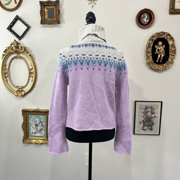 Vintage Y2K Rue 21 Lilac Fair Isle Sequin Knit Turtleneck Sweater Bell Sleeves - Picture 3 of 5